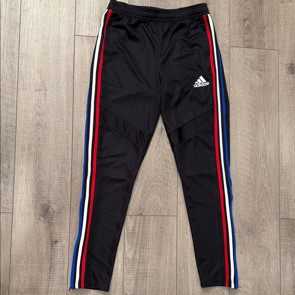 Adidas Men’s  Black Joggers with Tricolor Stripes Size Large